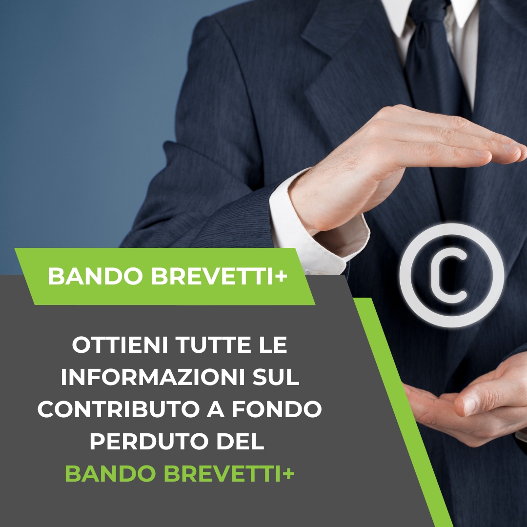 Isinet Consulting Immagine che promuove il Bando Brevetti+, evidenziando informazioni sul contributo a fondo perduto.