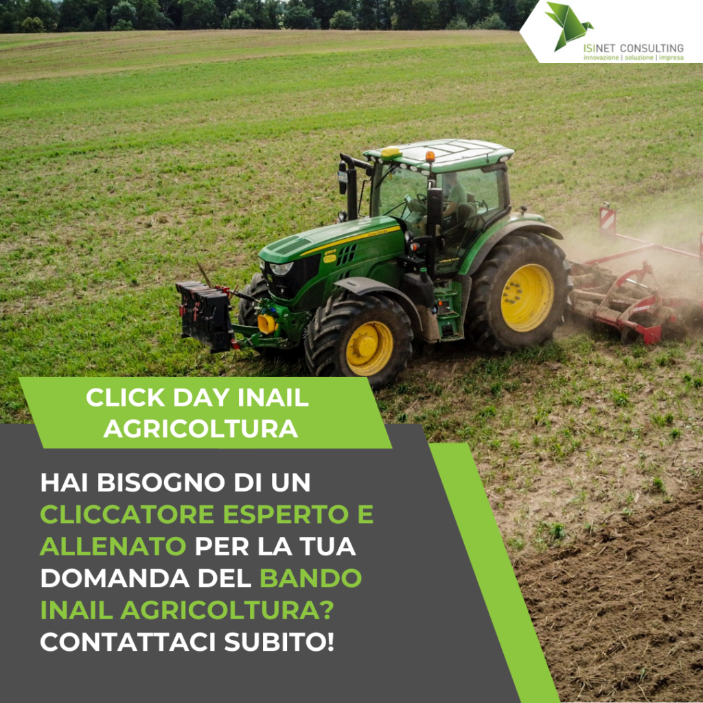 Isinet Consulting Trattore in azione durante il Click Day Bando Inail Agricoltura, per supportare le domande degli agricoltori.