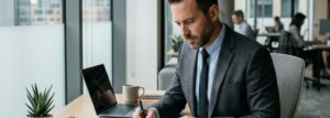 Isinet Consulting Professionista che scrive al computer, mentre esplora come scegliere il bando giusto per la tua impresa — guida pratica.