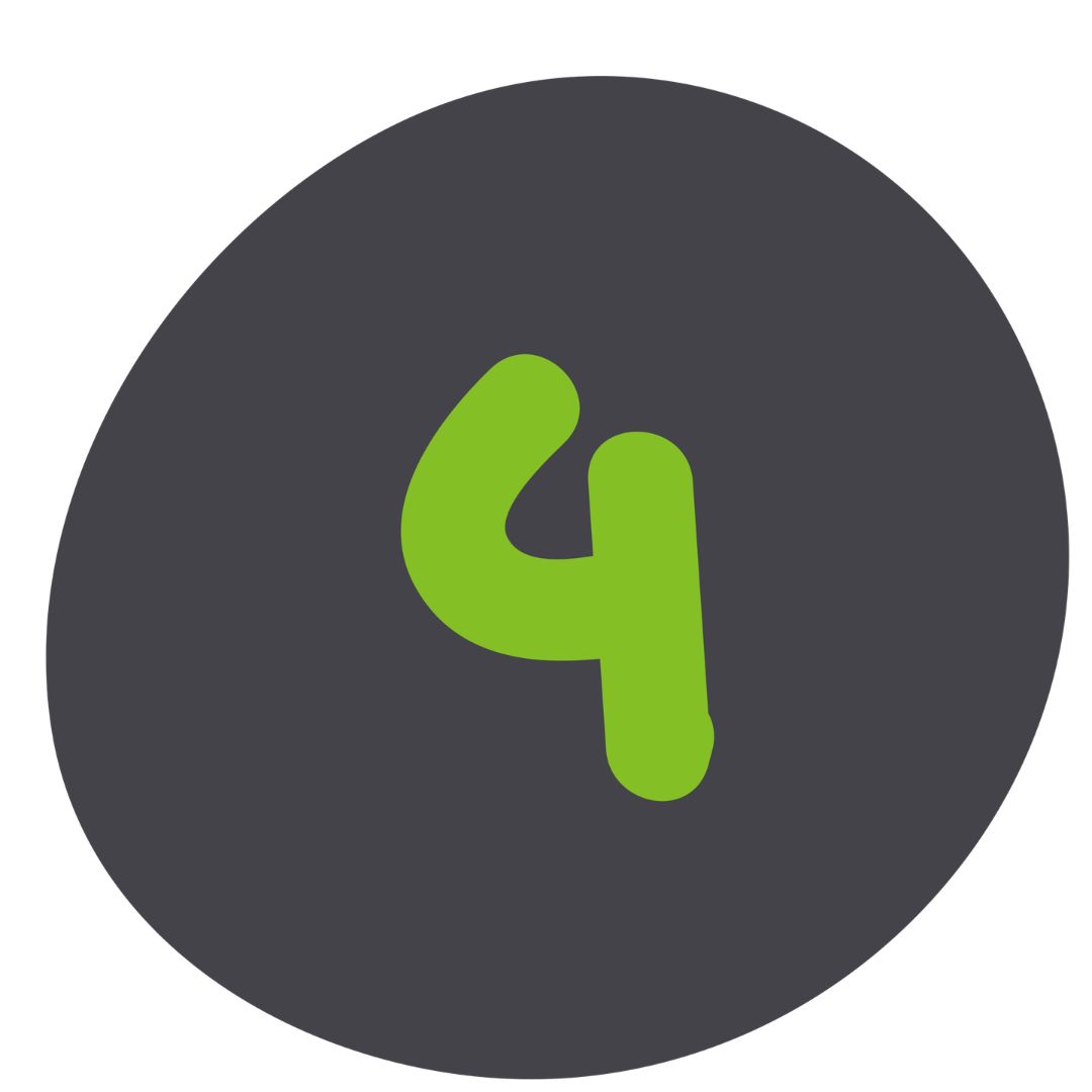 Isinet Consulting Un cerchio grigio scuro con al centro il numero quattro scritto in un carattere arrotondato di colore verde brillante su sfondo bianco.