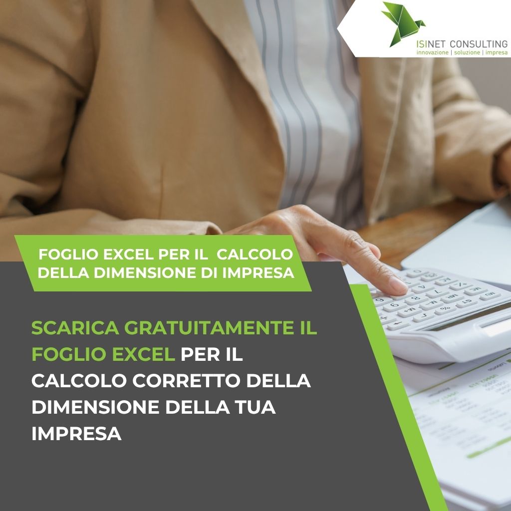 Isinet Consulting Una persona utilizza un foglio Excel per calcolare la dimensione di un'impresa.
