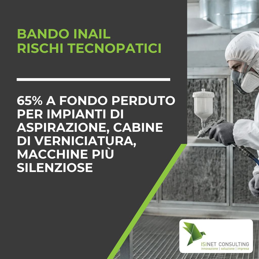 Isinet Consulting Operatore in tuta protettiva usa una pistola a spruzzo in una cabina di verniciatura, tema del Bando INAIL rischi tecnopatici: rumore e rischio chimico.
