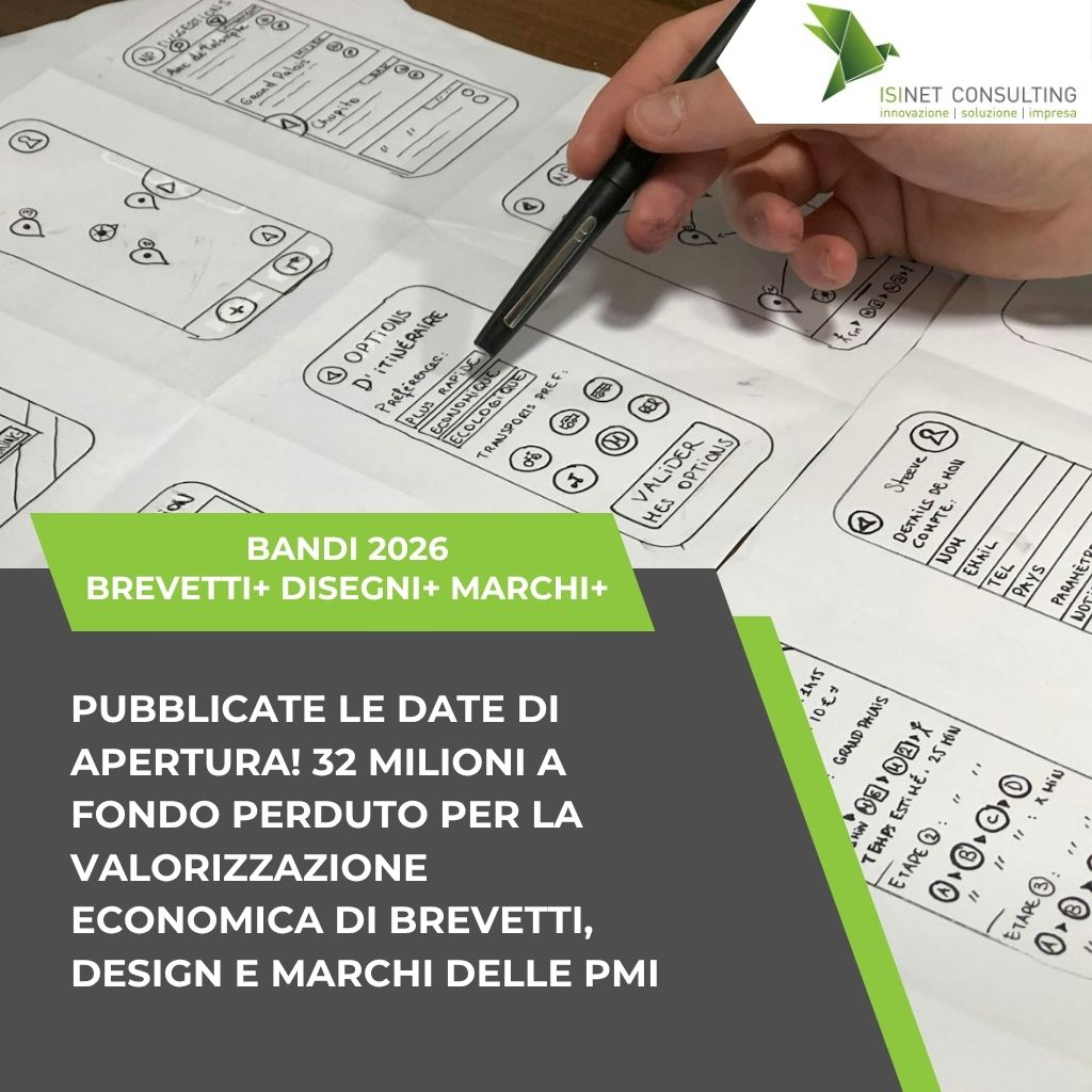Brevetti+, Disegni+ e Marchi+ sono tre agevolazioni a fondo perduto del Ministero delle Imprese e del Made in Italy, gestite da Invitalia e Unioncamere, che finanziano la valorizzazione di brevetti, disegni e marchi delle PMI. Per il 2026 la dotazione è di 32 milioni di euro e gli sportelli aprono il 25 novembre, il 3 dicembre e il 17 dicembre.
